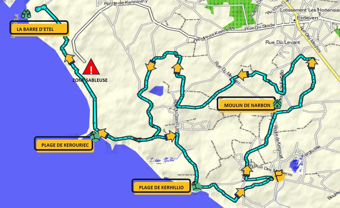Carte du circuit FB12 : d'Erdeven à la barre d’Etel