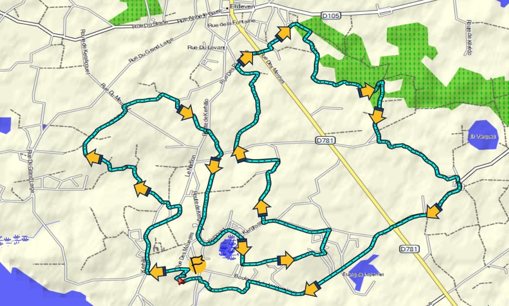 Carte du circuit FB14  : par sentiers et  chemins !