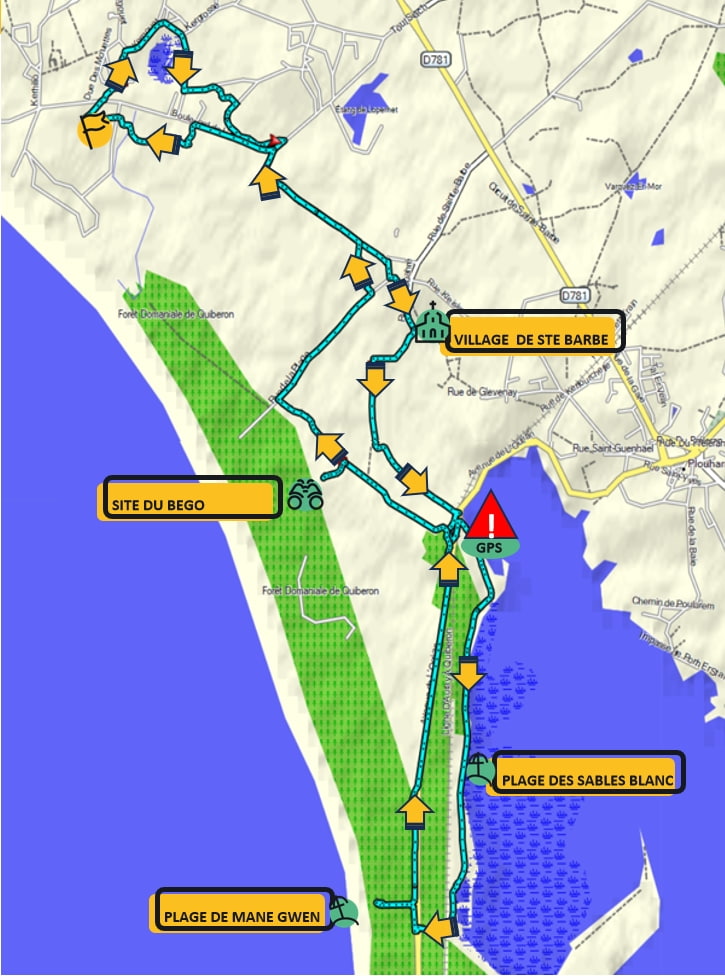 Carte du circuit T1 : les dunes du bégo